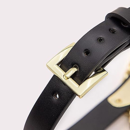 Smd Minx Sm Adjustable Leather Neck Chocker Collar Chain Leash Submissive Κολάρο Λουρί Black Gold