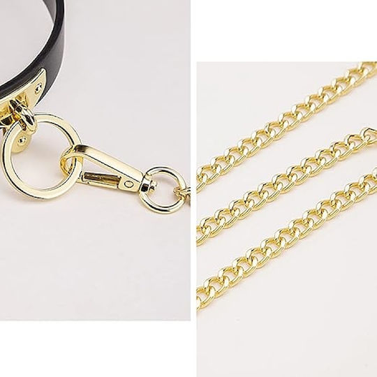 Smd Minx Sm Adjustable Leather Neck Chocker Collar Chain Leash Submissive Κολάρο Λουρί Black Gold