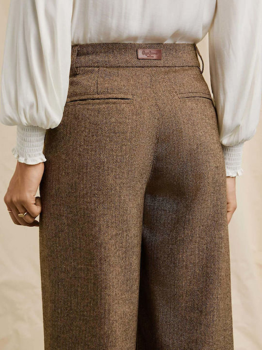 Women's Leather Trousers Checked Brown