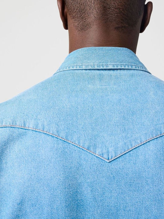 Western Shirt Long-sleeved Corduroy Shirt Light Blue