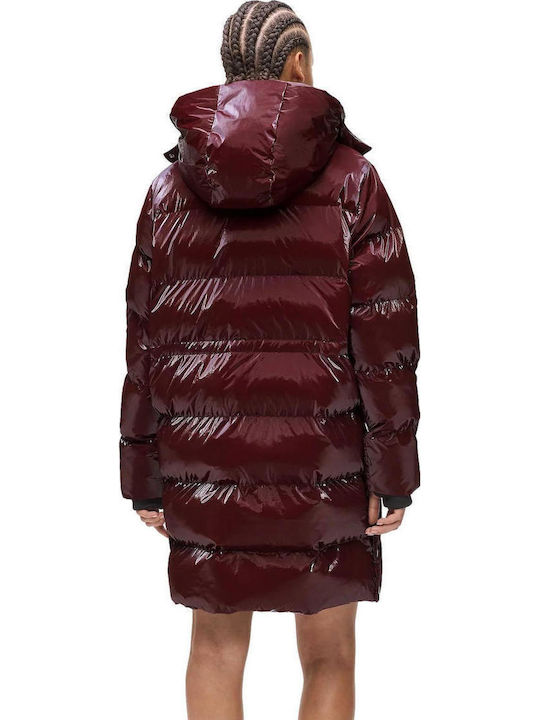 Women's Long Puffer Jacket for Winter Red