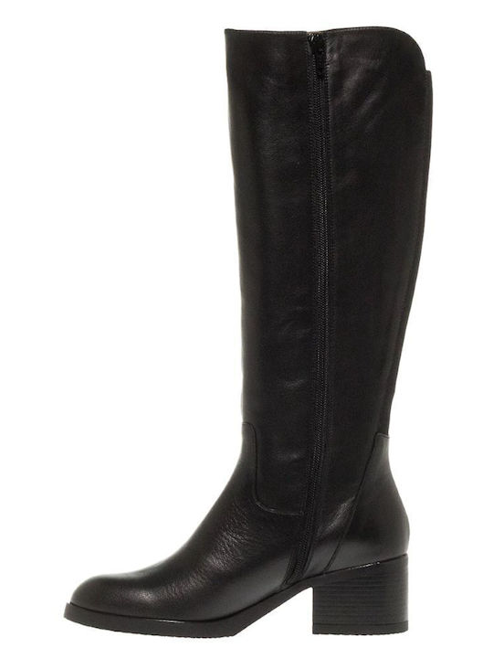 Leather Medium Heel Women's Boots Black
