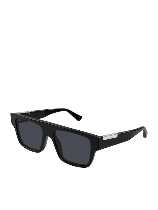 Gucci Unisex Sunglasses with Black Horn-Rimmed Frame and Grey Lens