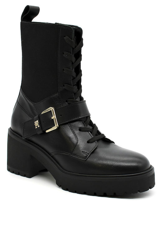 Tommy Hilfiger Leather Women's Boots with Medium Heel Black