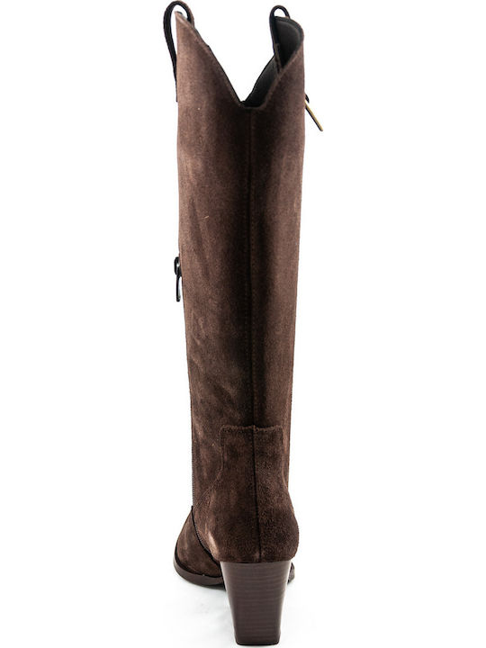 Suede High Heel Cowboy Boots Brown