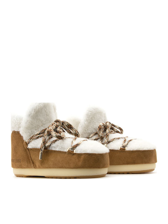 Moon Boot Icon Suede Γυναικείες Μπότες Χιονιού με Γούνα Μπεζ