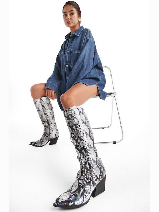 Damenstiefel mit mittlerem Absatz & Pelz Gray