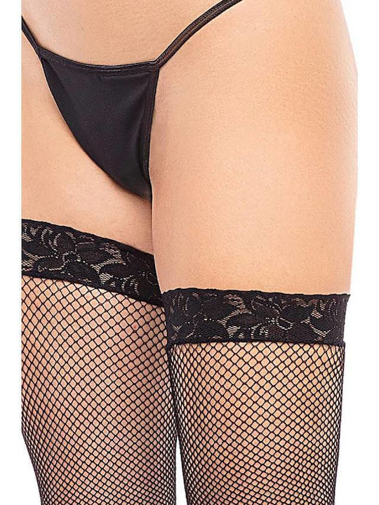 Rene Rofe Lace Top Fishnet Sexy Κάλτσες Μαύρες
