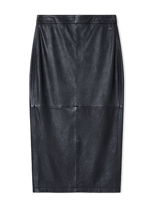 Leder Midi Rock Black