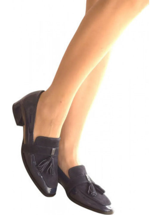 Leather Women's Moccasins in Blue Color