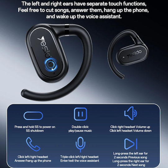 Yesido YSP25 Open Ear Bluetooth Handsfree Căști cu Rezistență la Transpirație și Carcasă de Încărcare Negru