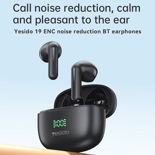 Yesido TWS19 Earbud Bluetooth Handsfree Ακουστικά με Θήκη Φόρτισης Μαύρα