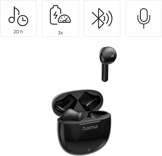 HAMA Action One Earbud Bluetooth Handsfree Earphones with Charging Case Black