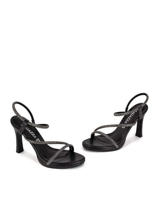 Leather Sandals with Strass Black