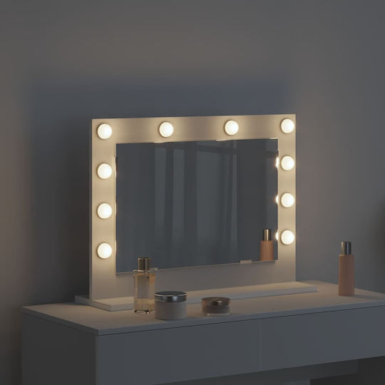 vidaXL Wall Mirror with White Wooden Frame & LED Lighting 60x45cm 1pcs