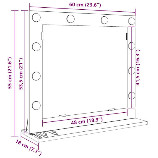 Vidaxl Schminkspiegel mit LED-Leuchten Sonoma Grau 60x55x18 cm Grau