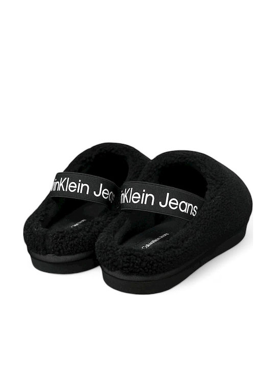 Calvin Klein Femei Sabot cu blană Negre
