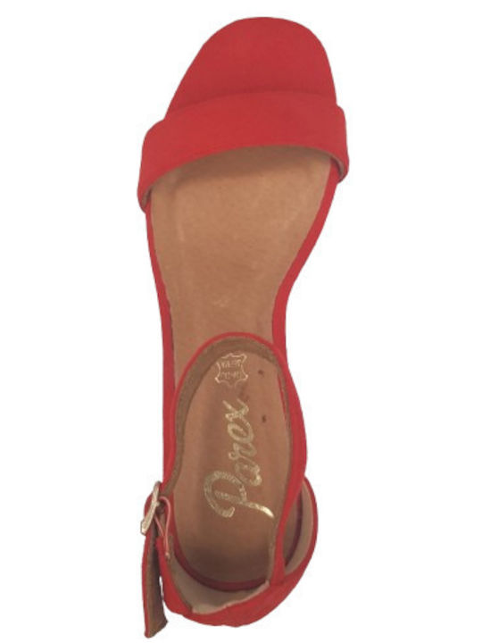 Leder Damen Sandalen Anatomisch mit Chunky mittlerem Absatz in Rot Farbe