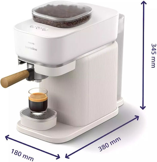 Philips Baristina Automatic Espresso Coffee Machine 1500W Pressure 16bar with Grinder White BAR302/20