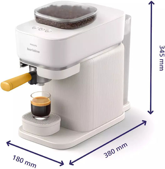 Philips Baristina Automatic Espresso Coffee Machine 1500W Pressure 16bar with Grinder White BAR300/03
