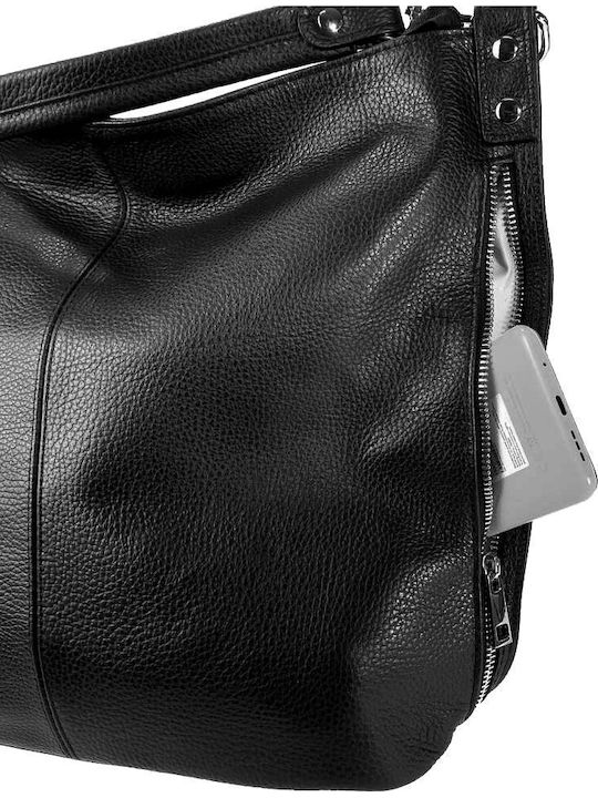 Leder Damentasche Schultertasche Schwarz