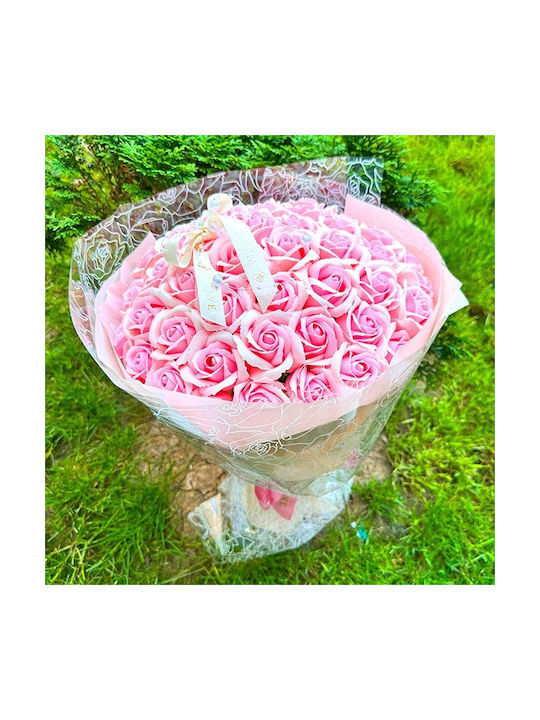 Buchet De Trandafiri Roz 51 Trandafiri Săpun 35 Cm