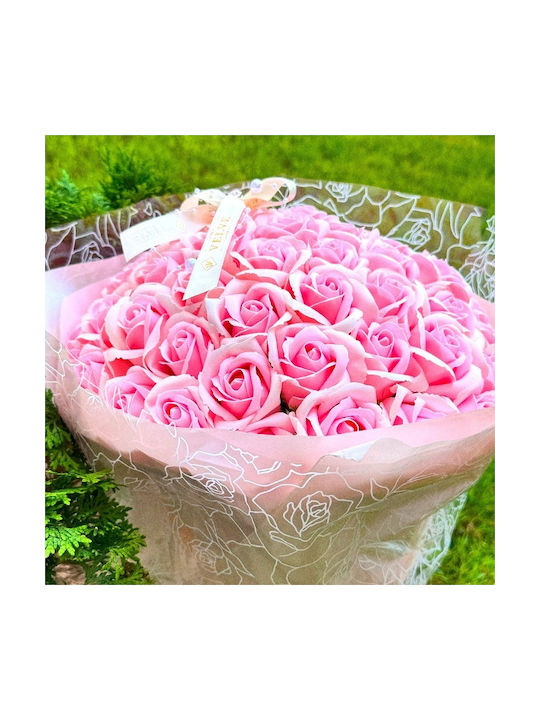 Buchet De Trandafiri Roz 51 Trandafiri Săpun 35 Cm