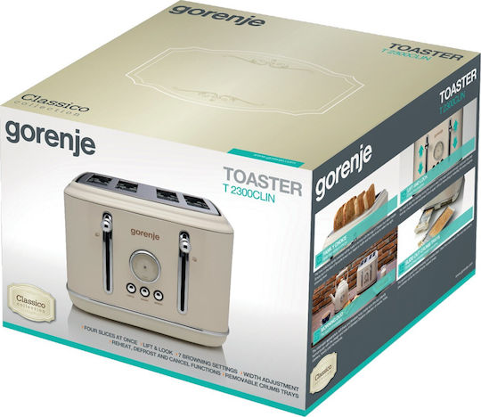 Gorenje T2300clin Toaster 4 Slots 1150W Beige