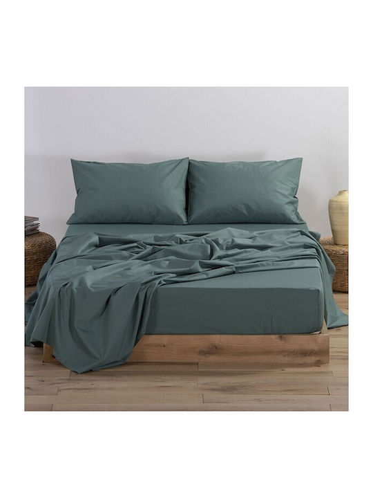 Nef-Nef Homeware Bettlaken King Size mit Gummiband 180x200+35cm. Basic 1172 Green