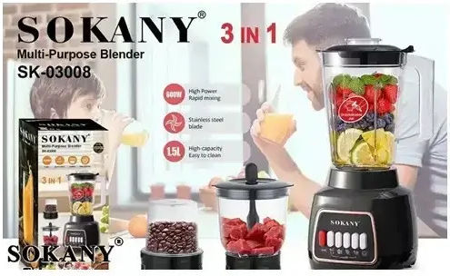 Sokany Blender with Plastic Jug 1.5 lt 600W Black SK-03008