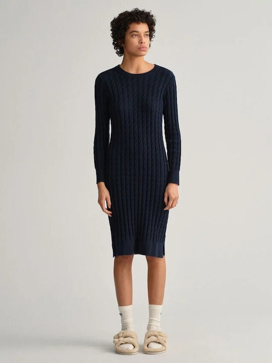 Midi Φόρεμα Πλεκτό Navy Μπλε