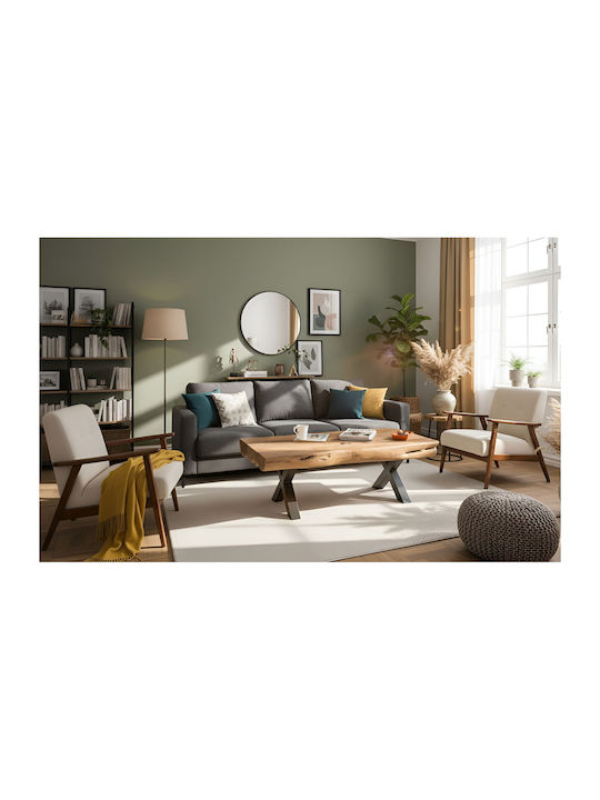Rechteckiges Zentral Kaffeetisch Kiran aus Massivholz Beige M118xT60xH40cm