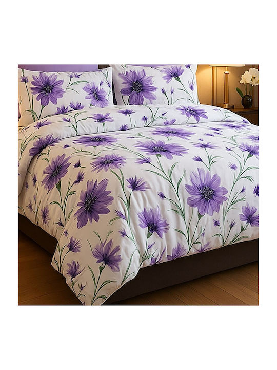Pucioasa Set Husă de Pilotă Dublă cu 2 Fețe de Pernă & 1 Cearsaf 200x230 Violet