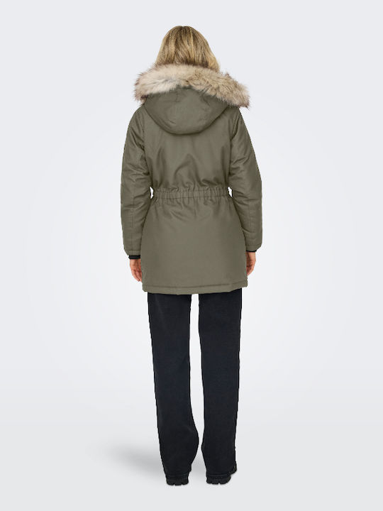 Iris Women's Parka Jacket for Winter with Hood Green