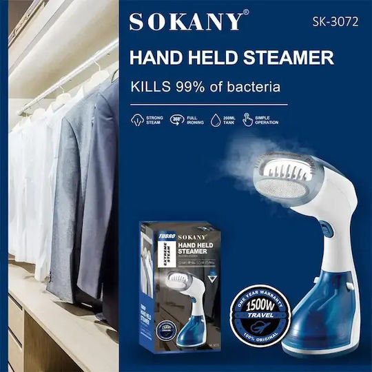Sokany Ατμοκαθαριστής Ρούχων Χειρός 1500W με Δοχείο 260ml Μπλε