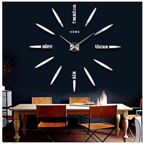 Factory 3D Wanduhr Aufkleber Metallisch Silber Ø24cm