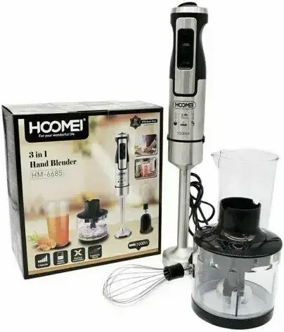 Hoomei HM-6685 Ραβδομπλέντερ με Ανοξείδωτη Ράβδο 1000W Ασημί