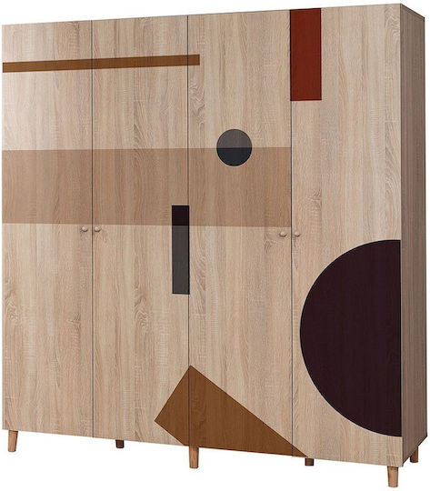 Patru uși Dulap de Haine Natural Oak 180x52x192cm STE-001011-V1665