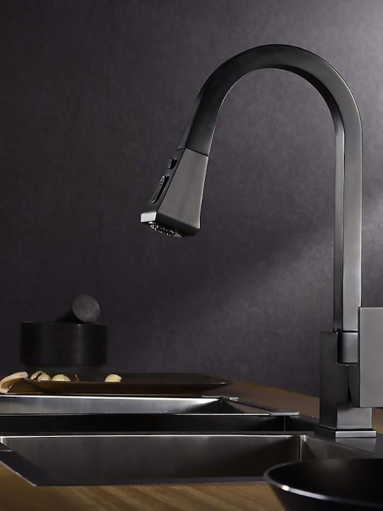 Three-Way Mixer Counter Faucet Shower Black