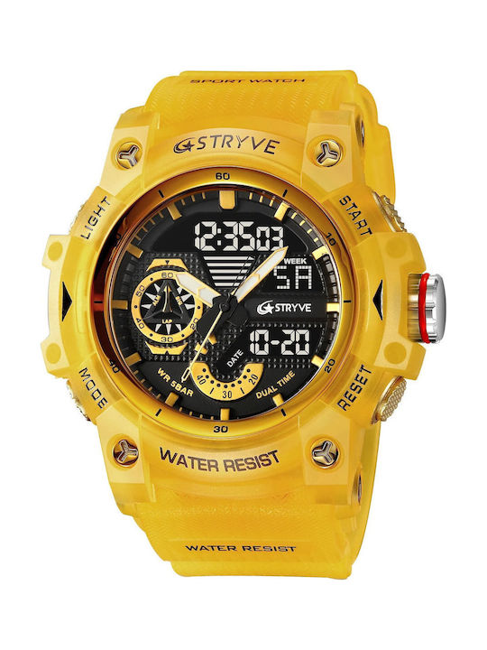 Stryve Ceas Digital Pentru Bărbați 52.5mm Cu Baterie Și Curea Din Cauciuc Galbenă