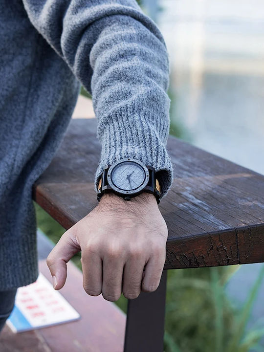 Bobo Bird Ceas Bărbați 46mm Baterie cu Brățară Din Lemn Maro