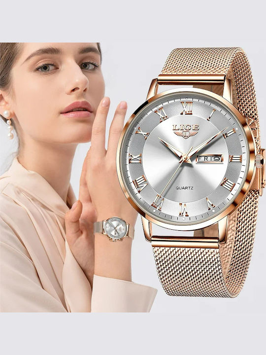 Lige Ceas Dama 20mm Cu Baterie Cu Brățară Din Oțel Inoxidabil Rose Gold