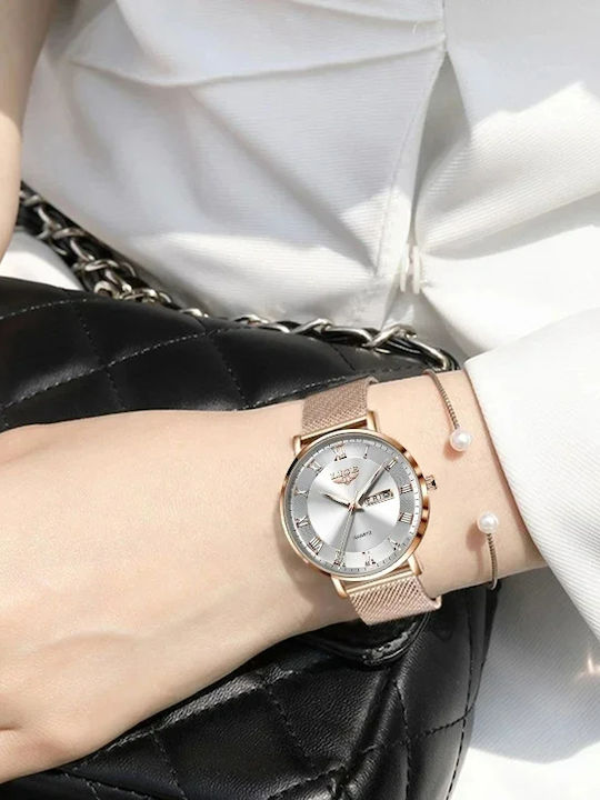 Lige Ceas Dama 20mm Cu Baterie Cu Brățară Din Oțel Inoxidabil Rose Gold