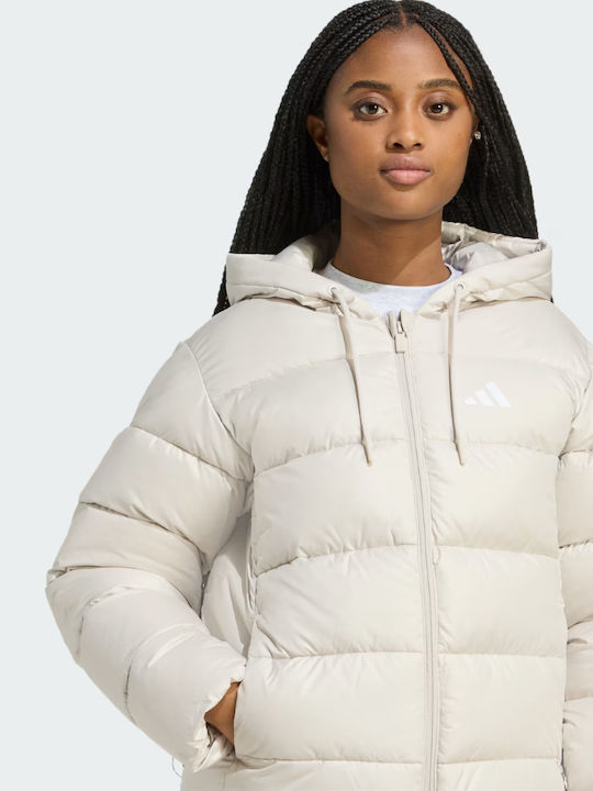 Daunen-Kinder-Sportjacke mit Kapuze Beige