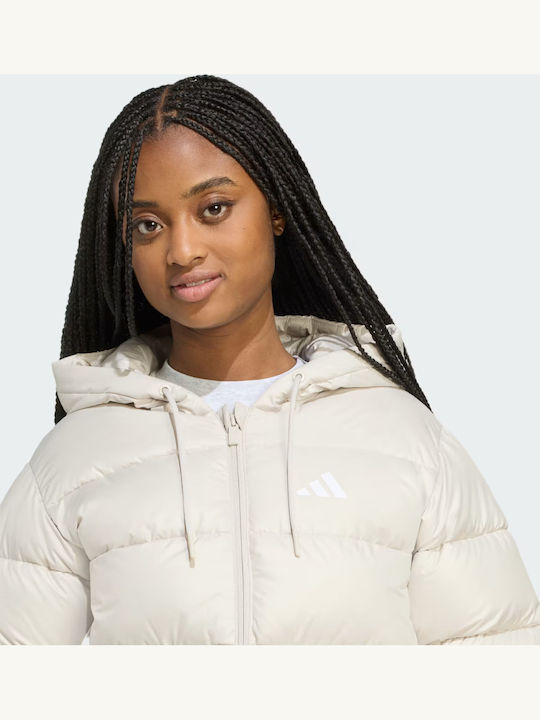 Daunen-Kinder-Sportjacke mit Kapuze Beige