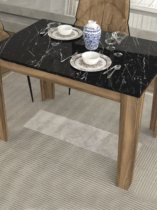 Darlen Table Dining Room Wooden Walnut - Black Marble Effect 110x72x74cm