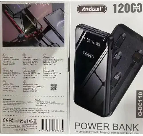 Andowl Q-DC110 Power Bank 12000mAh με Θύρα USB-A Μαύρο/Κόκκινο