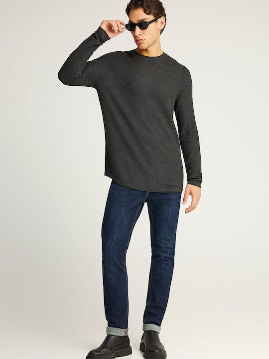 Herrenblusen Langarm Pullover Grau