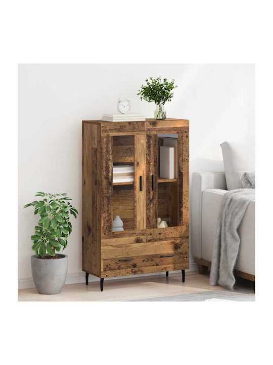 Wall Living Room Display Cabinet made of Wood & Metal with Glass Old Wood 69.5x31x115cm