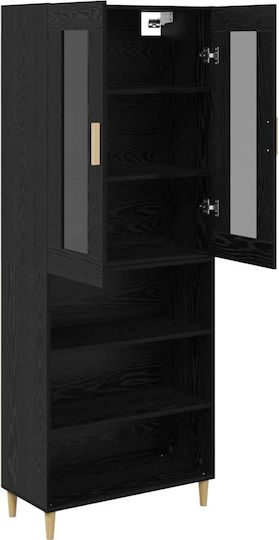 Wall Living Room Display Cabinet made of Particleboard with Glass Black Beech 70x34x90cm